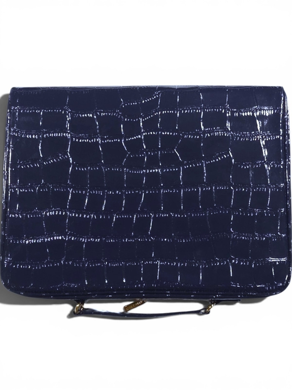 Estée Lauder Navy Blue Crocodile Embossed Makeup Train Case | Gold Zipper.